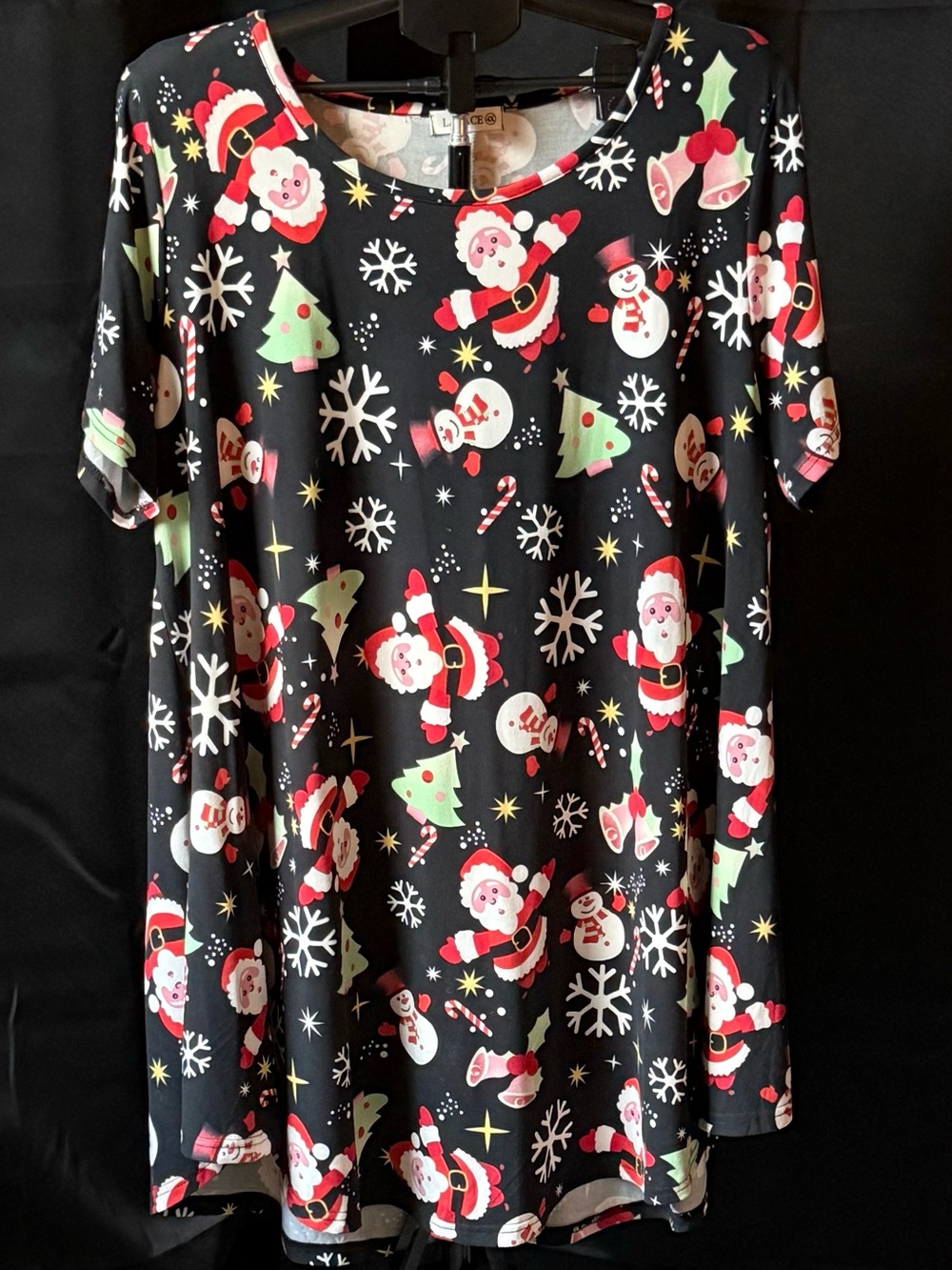 LARA Black Christmas Santa & Snowman Print Short Sleeve Tunic